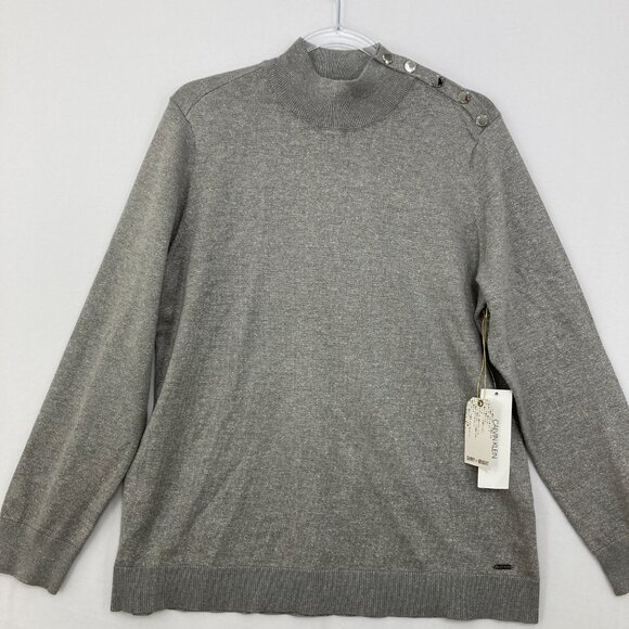 New Calvin Klein size XL Gray Metallic Stretch Knit Button Shoulder Sweater - Picture 1 of 9